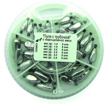 Грузила SALMO ПУЛЯ с трубочкой 6 секций 1,0-3,5г 70 набор