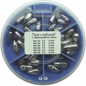 Грузила SALMO ПУЛЯ с трубочкой 6 секций 2,0-5,0г 85 набор Грузила SALMO ПУЛЯ с трубочкой 6 секций 2,0-5,0г 85 набор