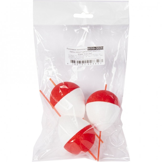 Поплавок пенопластовый SALMO HEAVY ДАЛЬНИЙ ЗАБРОС 60мм 10,0г 3шт 9059-060N